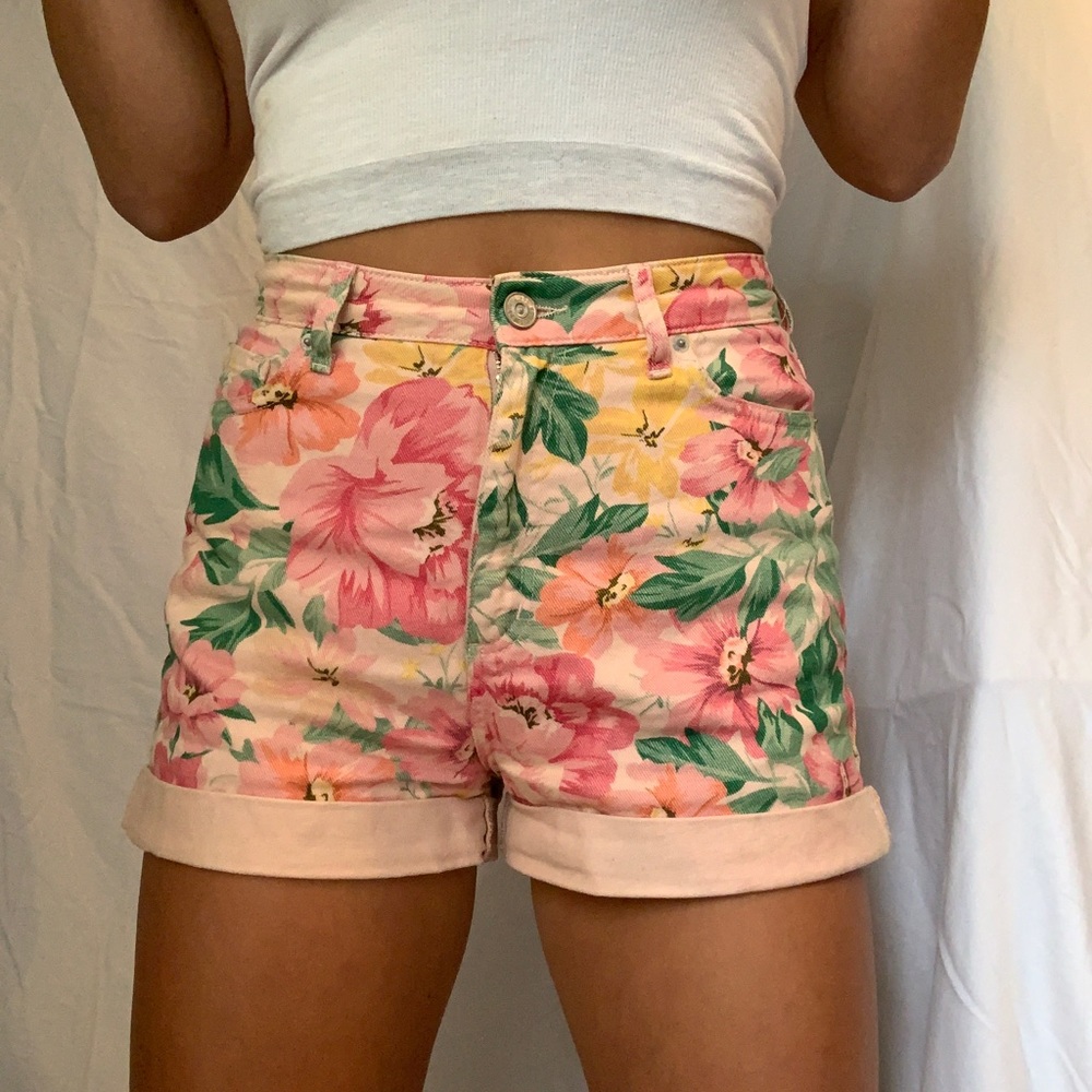 Floral print mom jean shorts